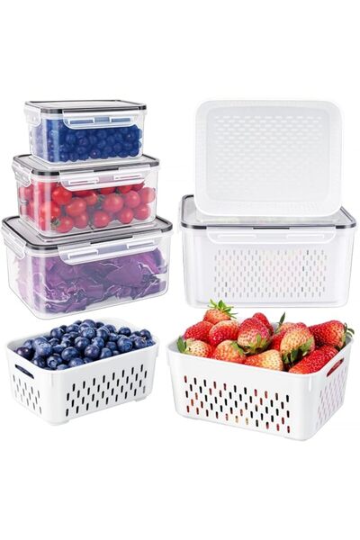 Generic Fruit Storage Containers for Fridge with Removable Colander, Airtight...