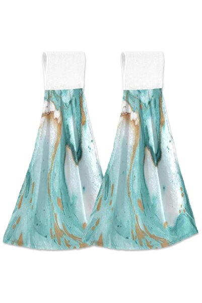 Generic Set of 2 Turquoise Marble Texture Hanging Tie Towels, Absorbent Soft ...