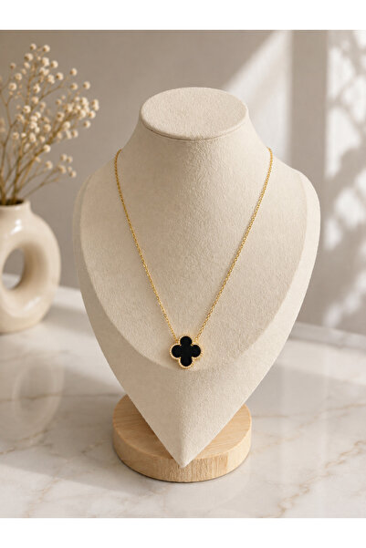 ANKA JEWELLRY Steel Women's Gold Color Black Quarter Clover Necklace Elegant ...