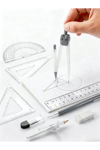 Generic Brand 10 piece portable compass set with protractor and ruler set for...