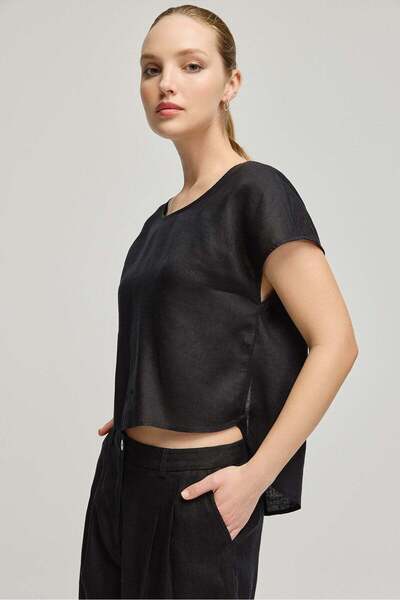 Silk and Cashmere Siyah Keten Kate Bluz
