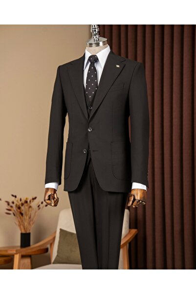 TerziAdemAltun Slim Fit Men's Mono Collar Pocket Jacket Vest Pants Suitt20136-01