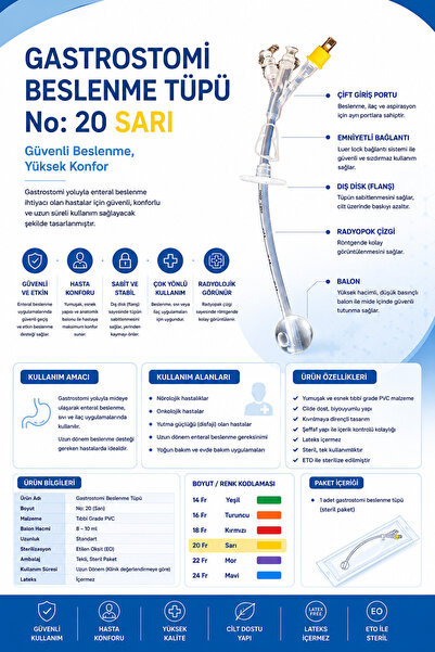 NRAKL Galena Gastrostomi Beslenme Sondası 20 FR Gastrostomi Tüpü No.20
