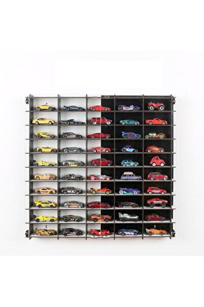 HOT WHEELS 50 Araç Kapasiteli Pleksi Kapaklı Stand ''Siyah-Beyaz''