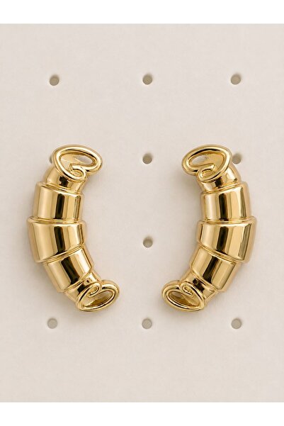 MARE BUTİK Curved Bend Detailed Gold Earrings