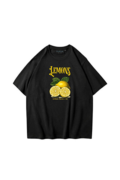 Gölge Store Unisex Μπλουζάκι με Λεμόνια Μαύρο PrintCraft