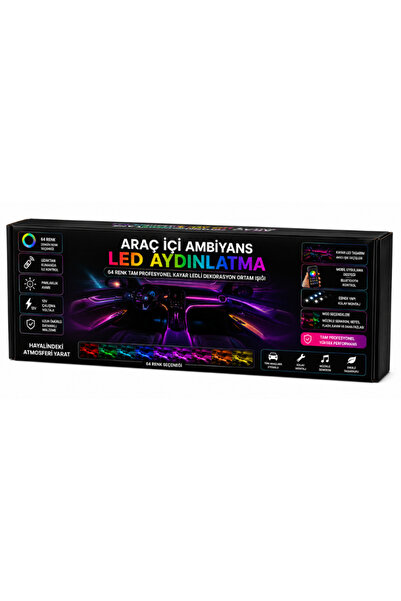 DEMİRLED Araç İçi Ambiyans LED 64 Renk RGB Animasyonlu Müziğe Duyarlı Oto LED...