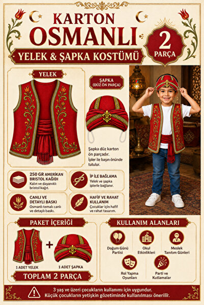 GREATOY Children's Keloğlan Costume 2-Piece Cardboard Vest and Hat Set – Fair...