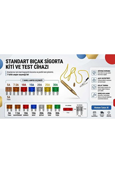 TEKNOLOJİK GARAJ Oto Elektrik Kontrol Kalemi + 21'li Standart Bıçak Sigorta S...