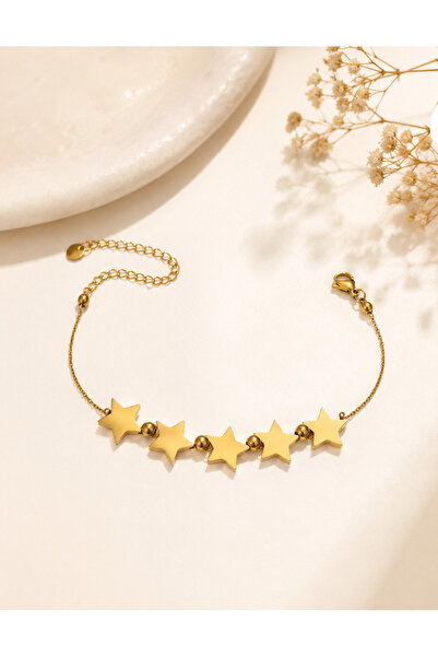 Archhazel Jewelery Gold 5 Star Detailed Steel Bracelet – Adjustable Chain