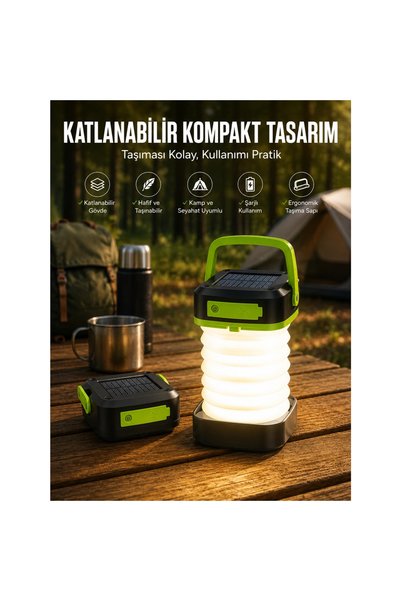 Epilons Katlanabilir Kamp Lambası Solar Fener Görünümlü 3 Kademeli Şarjlı