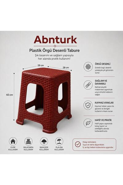 abnturk Rattan Plastik Sağlam Şık Örgü Desenli Tabure-Ev Bahçe Piknik Sandaly...