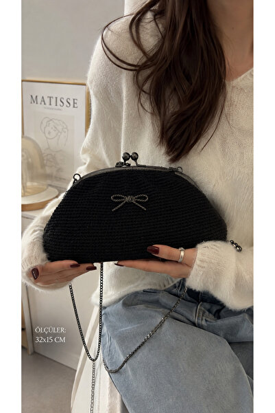 Milo Art Hand Knitted Black Chain Strap Bag – 32X15 cm