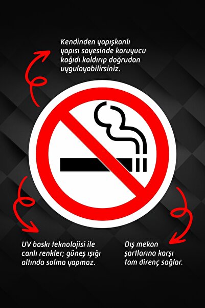 Sigara İçilmez Uyarı Etiketi - Çap 100 mm - 1 Adet - Endüstriyel Sticker UV Baskı - İş Güvenliği Etiketi