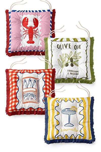 IdeCraft Retro Bistro Lobster and Sardine Printed Fringed Lace-Up Puffy Chair...