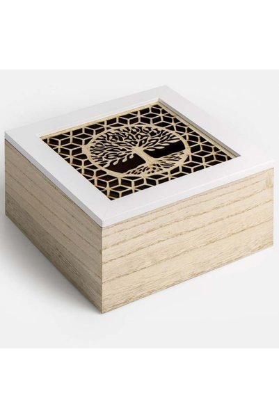 BAMI NETWORK Cutie depozitare lemn model Pomul Vietii 18x18x10cm naturala