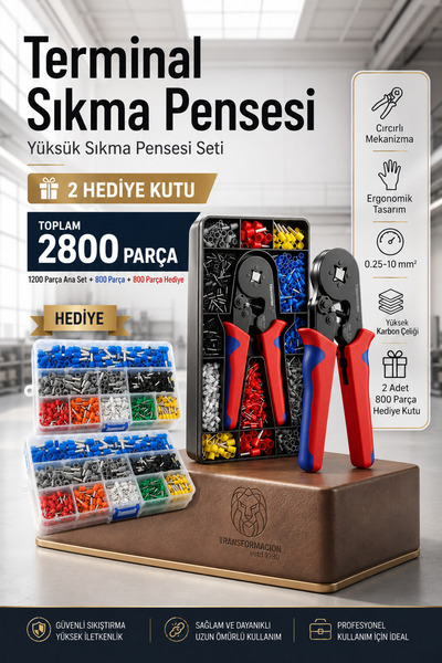 Transformacion 2800 Parça Terminal Sıkma Pensesi + Yüksük Sıkma Pensesi Kablo...