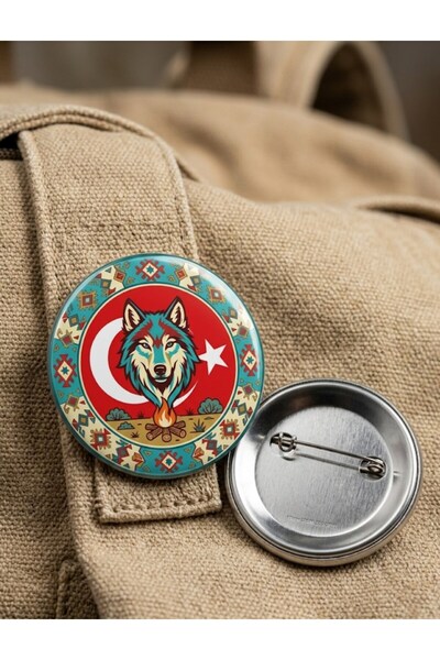 Fikart Bozkurt Başı Çapraz Türk Yayları ve Okları Kemankeş Meander Bordürlü 58mm Buton Rozeti