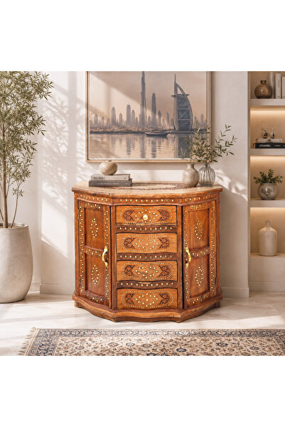 Al Athar Arts Handcrafted Wooden Cabinet with Inlay Work – Sheesham Wood Ches...