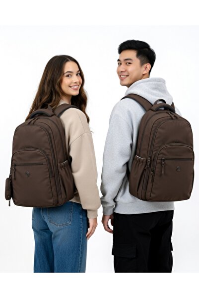 KY Dp Casual a Quality Brown 5 External Zipper Compartments Water Repellent S...