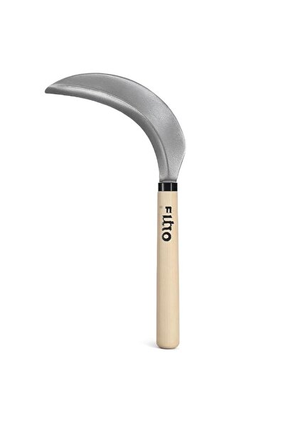 Generic Fitto Hand-Held Gardening Tool with Curved Blade and Wooden Handle