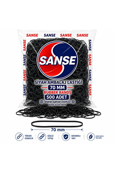 Sanse Siyah Ambalaj Lastiği 70 mm – 500 Adet Güçlü ve Esnek Paket Lastiği