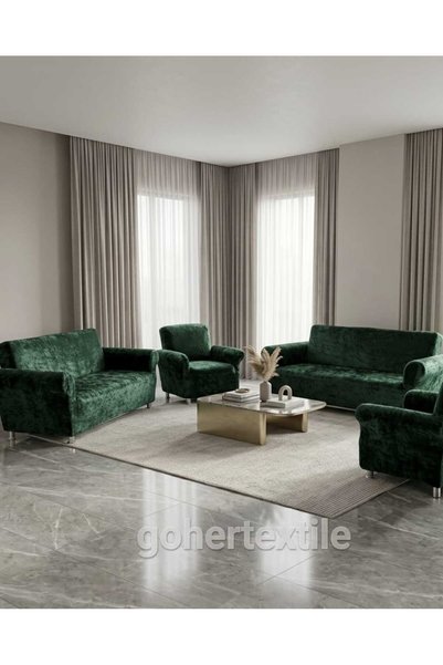 gohertextile Premium Işıltılı Kadife Esnek 3+3+1+1 Koltuk Kılıfı Seti – Evini...