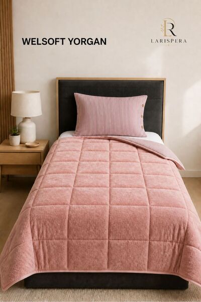 Larispera Single Double-Sided Striped Welsoft Quilt Set 155X215 cm + 1 Piece ...