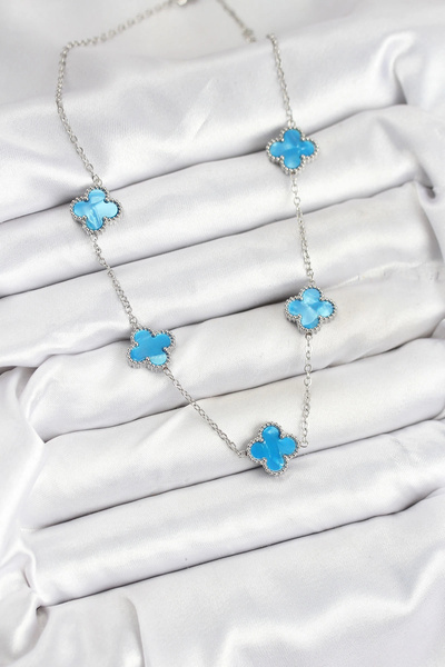 online kapsulavm avm alışveriş 316L Steel Chain Silver Ice Blue Color Clover ...