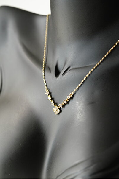 FASHION Zirkon Taşlı Minimal Tek Yonca 14K Altın Kaplama VIP Kolye
