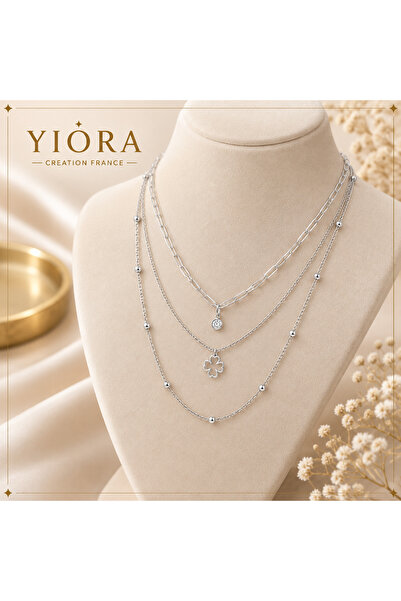 yiora Jewelery Stainless Steel Imported 3-Piece Multi-View Silver Color Necklace