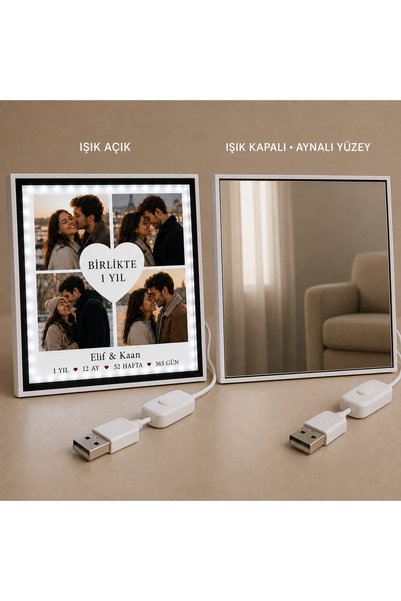 Sultan magnet hediyelik Kişiye Özel Işıklı Aynalı Fotoğraf Çerçevesi USB LED ...