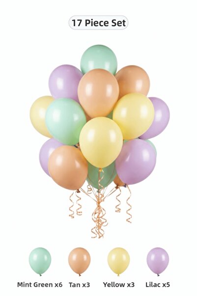 BALOMİS Macaron Green Skin Color Balloon Set 17 Pieces Stylish Birthday Party...