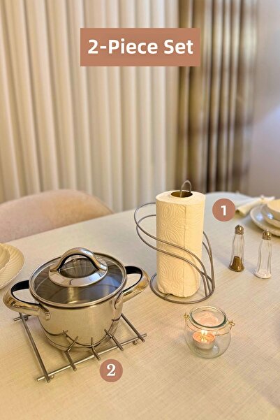 Edora Home Set of 2 Matte Silver Swan Napkin Holder Trivet Kitchen Set