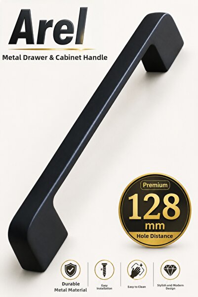 Badem10 Arel (RREMİUM) 128 mm-12,8 cm, metal, negru, mobilier, sertar de bucă...