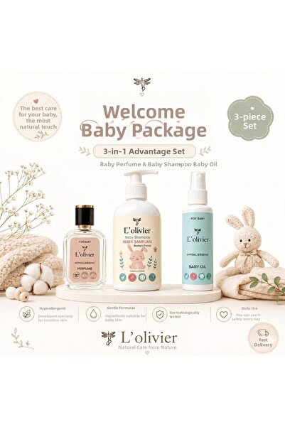 L'Olivier 3-Piece Organic Baby Set |   Perfume + Shampoo + Oil |   Advantageo...