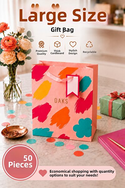 Daks 50 Pcs (26 X 32 X 14 cm) - Pastel Pink Color Brush Patterned Large Size ...