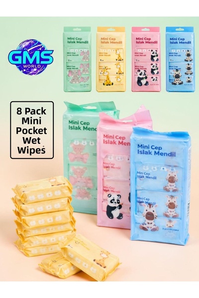 GMS WORLD 8-Pack Mini Pocket Wet Wipes-(8 Sheets in the Package)