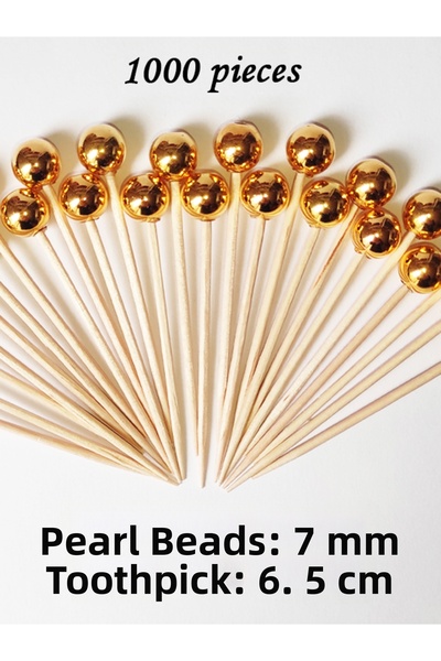 tm tasarı mağazası 1000 Pieces of Decorative Gold Ball Pearl Beads Cake Picks 6.5 cm - Pearl Size 7 mm