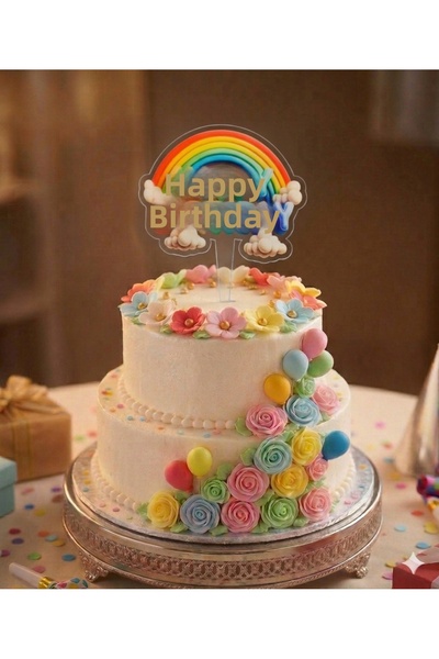RÖNESANS PARTİ Rainbow Happy Birthday Inscripție din plexiglas pentru tort