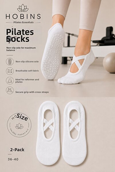Hobins Sportswear & Company 2 Pairs of Non-Slip Sole Pilates and Yoga Socks f...