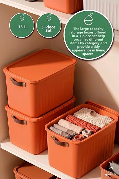 EVONİTA Decorative Storage Box 3-Piece Organizer with Lid Bathroom Kitchen Or...