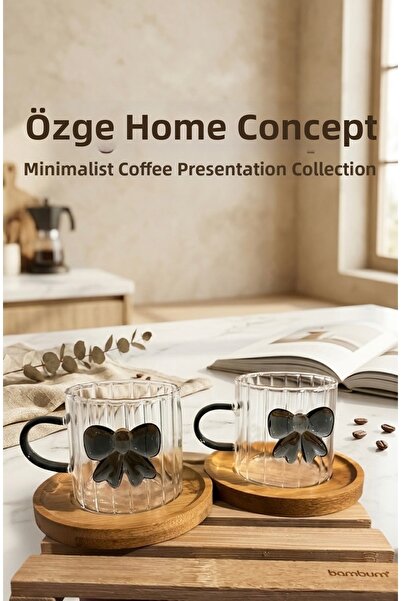 özgehomekonsept Set of 2 Glass Coffee Cups with Bowknot Design - Elegant Design