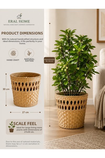 SS ERAL KOOP Hand Knitted Large Wicker Flower Pot Basket Decorative Natural Flower Pot 30 cm