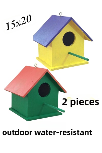 ncy Wooden Bird House Bird Nest Parakeet Outdoor Waterproof 15X15X20 cm 2Pcs