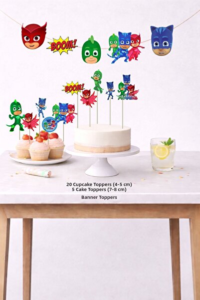 Sinek Kupası Tasarım Pijamaskeliler Birthday Set 5 Figures Banner 5 Figures C...
