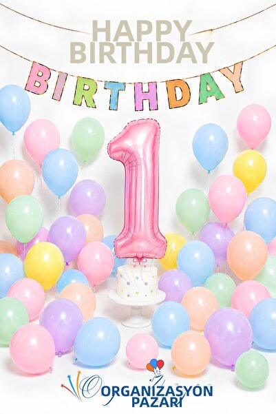 Organizasyon Pazarı 1 Year Old Birthday Concept Macaron Colors Pink Number Fo...