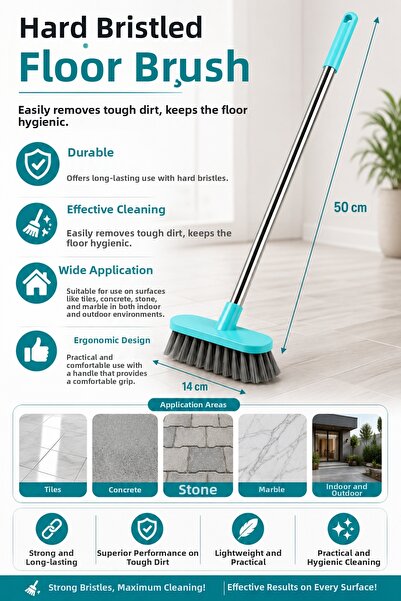 Single Hard-Bristled Floor Brush Suitable for Tiles, Sinks, Bathrooms, Etc.
