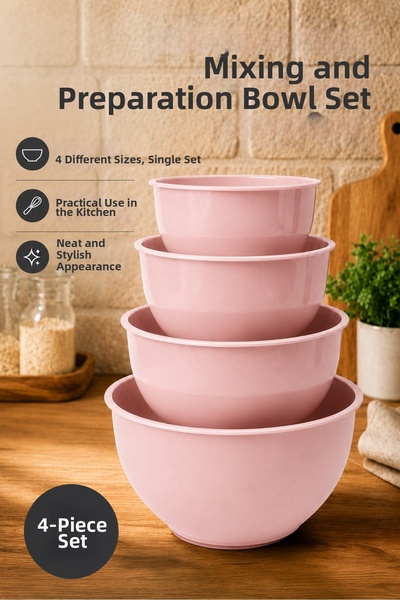 Vienev 4-Piece Mixing and Preparation Bowl Set - Powder Pink - 1L 1.5L 2.3L 3.3L