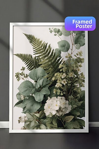 Zestia Pictură murală vintage, aranjament botanic cu frunze verzi, înrămată î...